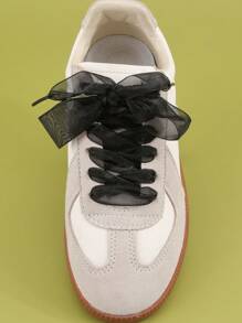 1 Pair Satin Shoelaces, Soft Organza Flat Ribbon Shoelaces For Women Sports Shoes, Multi-Color - Black - View 3