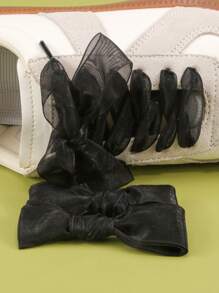 1 Pair Satin Shoelaces, Soft Organza Flat Ribbon Shoelaces For Women Sports Shoes, Multi-Color - Black - View 1