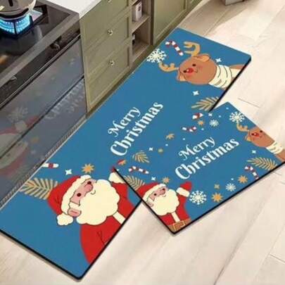 2 Pieces Thick Christmas Kitchen Rugs,Water And Stain Resistant Long Floor Mat,Comfortable Standing Rugs,Home,Indoor,Christmas Decor,Home Decor,Christmas Decoration,Party Supplies
