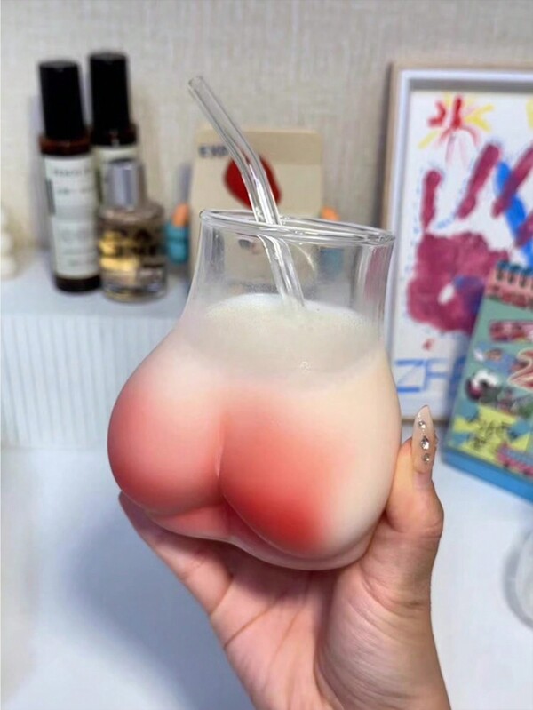 كوب زجاجي جديد على شكل أليات خوخ 450مل, مناسب لمقاهي, المشروبات المكتبية, أكواب الشاي بالحليب, هدايا الأزواج