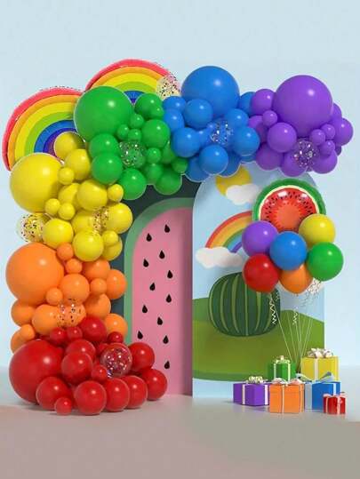 104pcs Rainbow Balloon Arch Kit, Carnival Decoration, Birthday Party, Anniversary, Graduation, Holiday, Celebration, Indoor Outdoor, Party Supply, Christmas