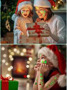 10 件/包圣诞节/万圣节夜光临时纹身贴纸 - 彩色 - 查看 7