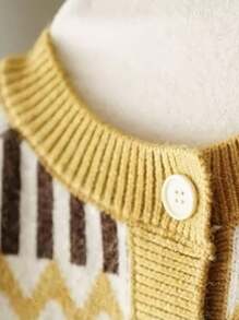 Heart Pattern Knitted Cardigan, Casual Button Front Long Sleeve Cardigan For , Women's