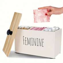 Caja de almacenamiento de tampones de madera rústica de estilo de granja con tapa - Organizador de baño versátil para productos femeninos, accesorio de decoración del hogar Almacenamiento de tampones para baño Pequeño gabinete de almacenamiento de baño
