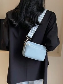 简约纯色斜挎包，时尚 PU 单肩包，女士休闲手提包，带手机电子钱包