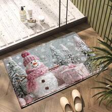 1 Stück Weihnachtsdeko Schneemann Kunstwollteppich - Extrem weiche Kunstwolle, schnell trocknend, maschinenwaschbar, geeignet für Küche, Bad, Dusche - Gemütliche Heimdekoration, perfektes Weihnachtsgeschenk