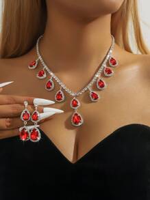 3 Piezas Conjunto De Joyería De Moda Para Mujeres De Boda Con Borlas, Aretes Y Collar De Diamantes De Imitación, Accesorios De Moda Para Fiestas De Lujo