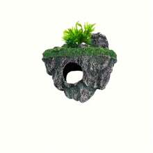 Multi-Use Aquarium Floating Island Decor With Artificial Greenery - ABS Floating Rock With Shelter For Fish, Scenery Rockery For Fish Tank Landscaping