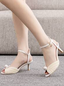 Sandal cao gót mũi tròn đính đá pha lê vàng 6cm, gót thấp, quai mắt cá chân, gót vừa, trang trí đá pha lê vàng, thích hợp cho tiệc tùng, đám cưới, váy cô dâu trang trọng, sandal cao gót sang trọng bóng loáng, sandal cao gót thanh lịch, giày cưới màu vàng/sâm panh dành cho nữ - Màu be - Xem 10