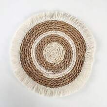 1pc Straw Plaited Article Round Placemat, Natural Tassel Table Pad, Western Food Table Mat, Coffee Table Pad, Heat Insulation Mat, Hotel Waterproof Non-Slip Table Decoration Pad, Home Decoration - Multicolor - View 16