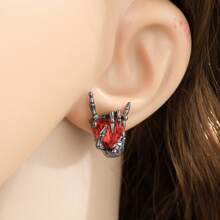 1pair Gothic Punk Style Skeleton Hand Crystal Stud Earrings, Halloween Party Accessories - Multicolor - View 10