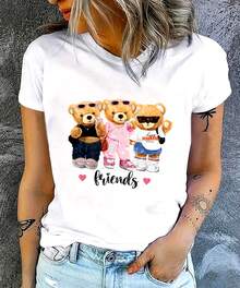 Bears T Shirt Blouse Fashion Stylish Cute Delicate Everyday, Basic Blouse For Women Casual Plus Size - trắng - Xem 1