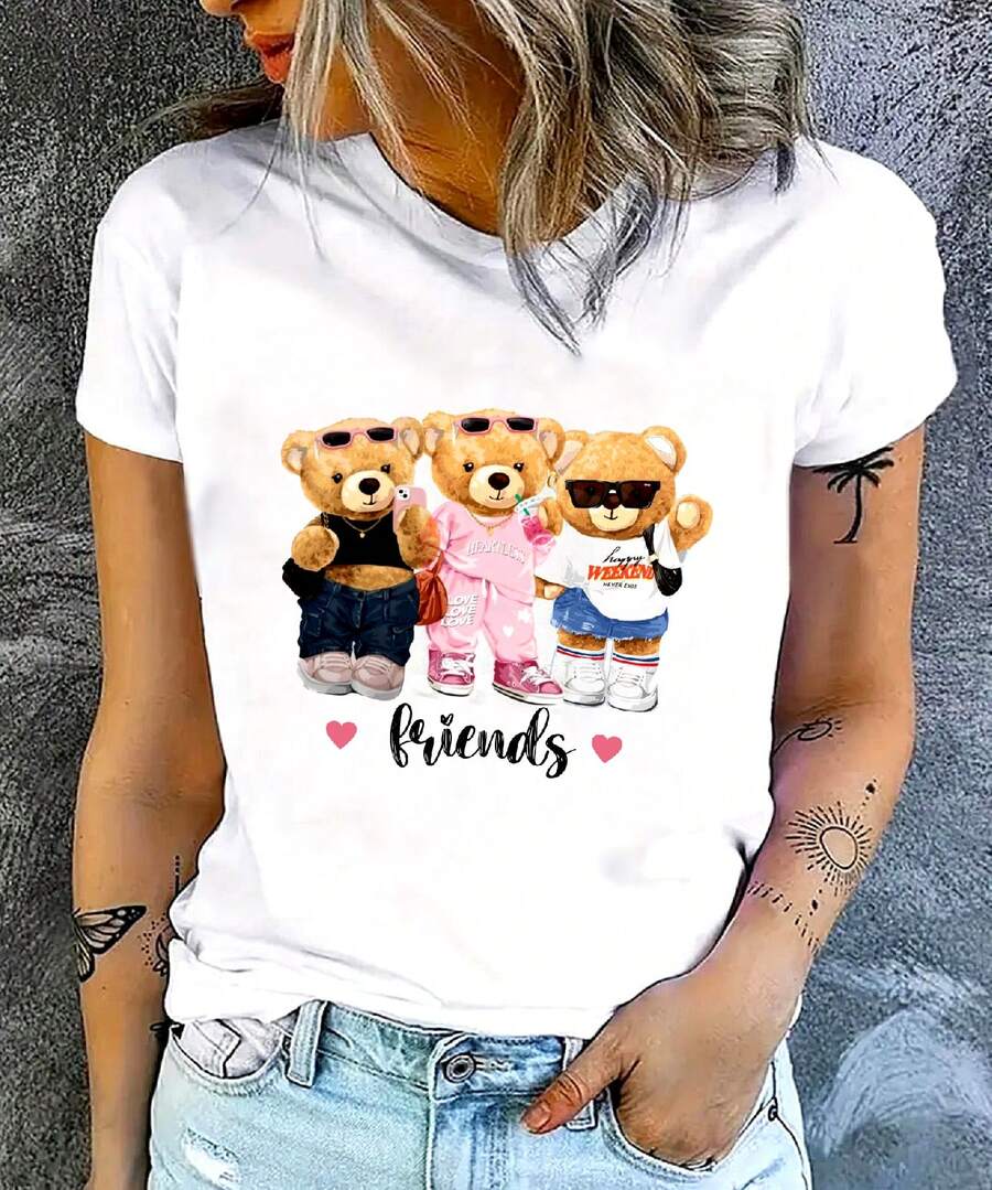 Bears T Shirt Blouse Fashion Stylish Cute Delicate Everyday, Basic Blouse For Women Casual Plus Size - trắng - Xem 1