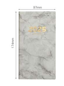 2025 English Marble Texture Daily Planner | Student Stationery, Business Office Writing Notebook, Portable Travel Outdoor 365 Day Time Management Weekly Planner, A6 Faux Leather Notebook Back To School