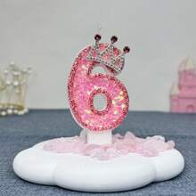 1件裝粉色皇冠數字蠟燭 0-9，7.5cm/2.95in 粉色皇冠亮粉設計生日數字蠟燭，公主主題亮片蛋糕裝飾插牌，適合女孩、女性、週年慶祝用品，完美適用於公主主題生日慶祝 - 粉色 - 查看 10