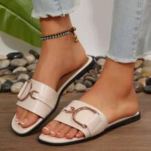 New Stylish Women Flat Sandals - Beige - View 6