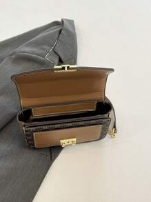 Rutig retro liten fyrkantig väska, mode elegant handväska med dubbla lager, PU-läder axelväska, mångsidig för kvinnor dagligen - Brun - Visa 10