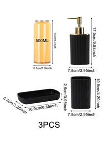 3 Pieces Electroplated Black Gold Set Soap Bottle Mouthwash Cup Tray Bamboo Lid Bathroom Accessories Home Bathroom Decor Summer Back To School