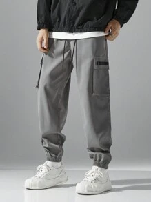 Pantalones cargo casuales, versátiles y minimalistas para hombres - Gris - Ver 3