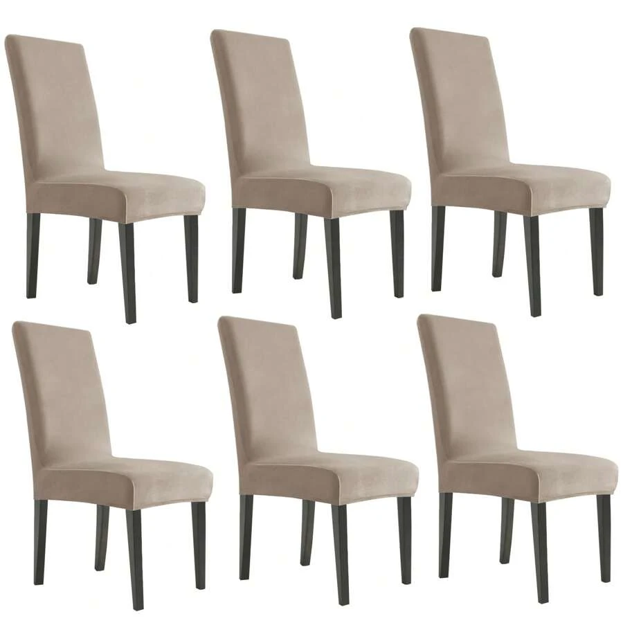 YSTYLE 6-Piece Velvet Back Chair Cover, Universal Chair Cover, Elasticised Scratch-Proof Cat Chair Cover, High Back Chair Cover, Living Room Chair Cover - Khaki - View 1