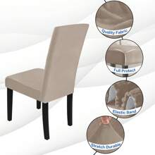 YSTYLE 6-Piece Velvet Back Chair Cover, Universal Chair Cover, Elasticised Scratch-Proof Cat Chair Cover, High Back Chair Cover, Living Room Chair Cover - Khaki - View 5