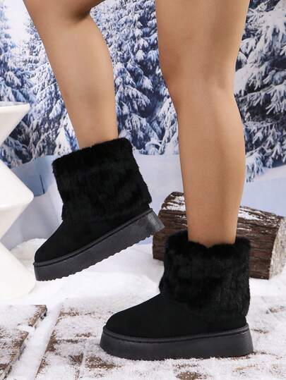 بوت ثلج قصيرة للنساء ذات رؤوس مستديرة وكعب منخفض، دافئة ومريحة وسهلة الارتداء