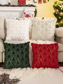 Miater 1 vỏ gối trang trí Giáng sinh bằng vải nhung Jacquard hình cây thông Noel cho phòng khách và phòng ngủ - Màu be - Xem 2