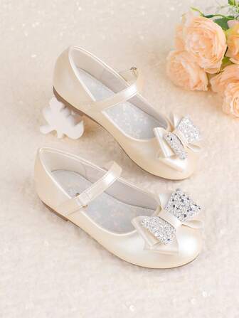 闪光银色公主玛丽珍花童平底鞋适合婚礼派对伴娘芭蕾舞裙适合儿童
