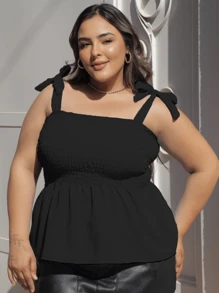 Women's Essential Plus Size Blouse, Candy Color Strap Shirt, Summer, Large Size - màu đen - Xem 3