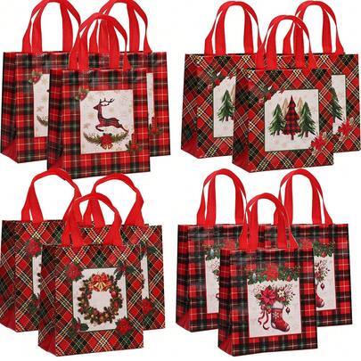 12 Pieces Large Christmas Party Bags Reusable Red And Black Plaid Christmas Non-Woven Bags Gift Bags With Handles For Christmas Party Supplies Christmas Decorations Christmas Decor Christmas Gifts Christmas Party Supplies Christmas Gift Bags Christmas Bags Christmas Stickers Christmas Christmas Decorations Christmas Pajamas Christmas Gifts Christmas Decor