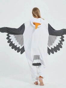 Seagull Unisex Cosplay Cartoon One Piece Pajamas,  Fleece Thickened Hooded Jumpsuit, Fall, Winter, Christmas Animal Cosplay Pajamas, Funny One Piece Outfit For Halloween Party - 白色 - 查看 2
