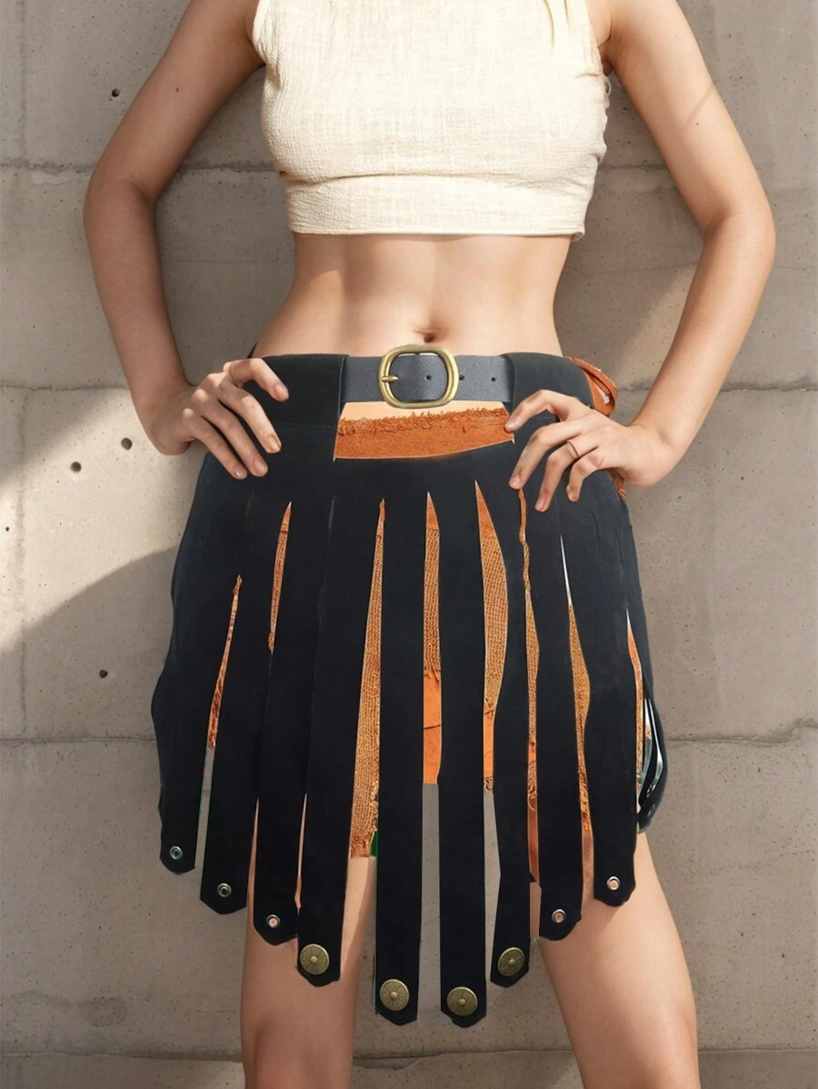 Medieval Renaissance Retro Leather Armor Skirt Roman Style Armor Skirt Suitable For Viking Stage Performance Props Halloween - Black - View 1