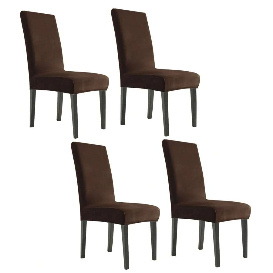 YSTYLE 4-Piece Velvet Back Chair Cover, Universal Chair Cover, Elasticised Scratch-Proof Cat Chair Cover, High Back Chair Cover, Living Room Chair Cover - Coffee Brown - View 1