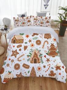 3pcs Christmas Gift Theme Quilt Cover Set, Gingerbread Man, Cake And Christmas Tree Print Bedding Set, 100% Polyester Super Soft HD Printing Bedding Set, For Bedroom, Guest Room (1*Quilt Cover + 2*Pillowcase, Without Core) - Multicolor - View 7