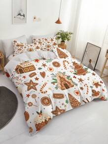 3pcs Christmas Gift Theme Quilt Cover Set, Gingerbread Man, Cake And Christmas Tree Print Bedding Set, 100% Polyester Super Soft HD Printing Bedding Set, For Bedroom, Guest Room (1*Quilt Cover + 2*Pillowcase, Without Core) - Multicolor - View 8