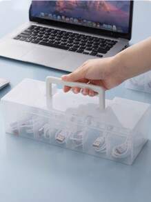 1pc Transparent Cover Data Cable Storage Box, Charging Cable Earphone Desktop Organizer Box, Dust-Proof Cord Winder Container, Desktop Storage Holder