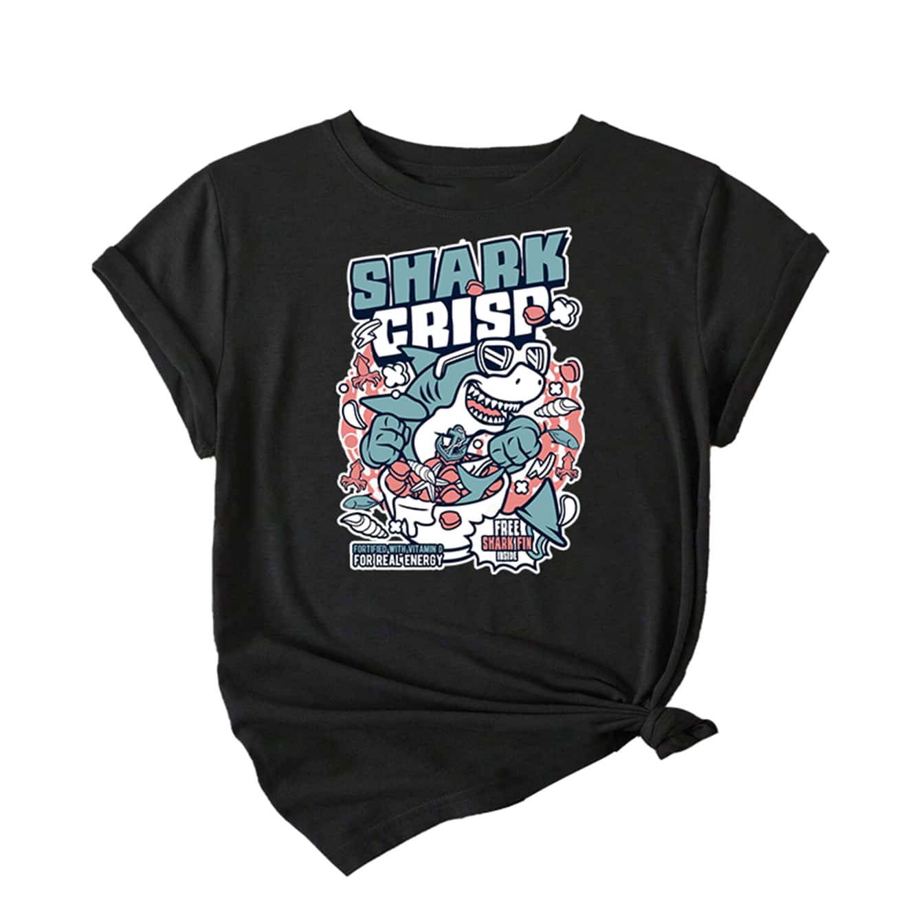 Shark Crisp Casual Printed T-Shirt Women's Fashion Premium Cotton Blouse - 黑色 - 查看 1