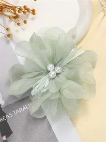1pc Women Mesh Pink Flower Hair Claw Clip - Green - View 1