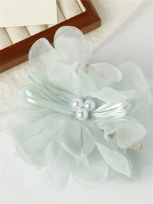 1pc Women Mesh Pink Flower Hair Claw Clip - Green - View 2