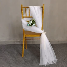 16 PCs Chiffon Chair Decoration 8Ft Tulle Aisle Chair Sashes For Wedding Party Event Banquet, White - trắng - Xem 6