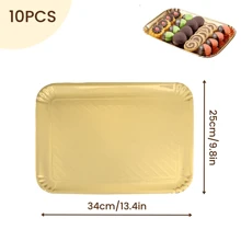 10个金色蛋糕纸托盘，加厚一次性长方形纸板，带防油涂层，适用于高档甜品桌、纸杯蛋糕展示、生日派对、婚礼和其他场合。 - 金色 - 查看 15