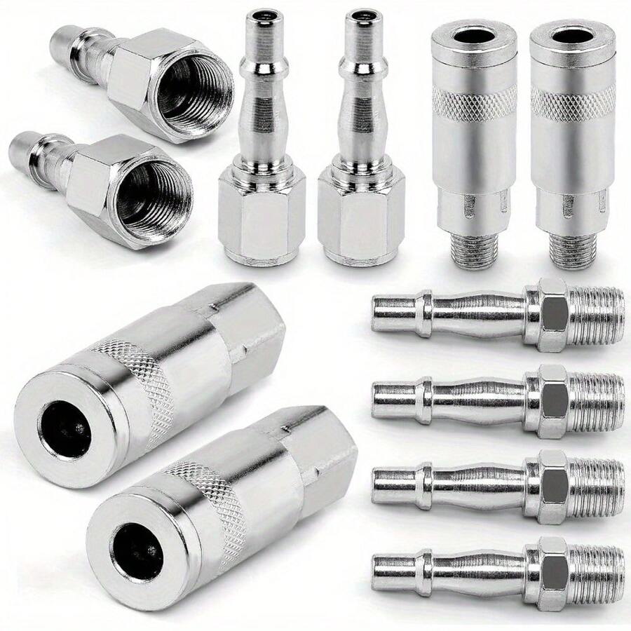 12PCS Air Line Connectors 1/4" BSP Air Line Hose Compressor Fitting Male And Female Thread Quick Release For Compressor Tools - Variant1 - View 1
