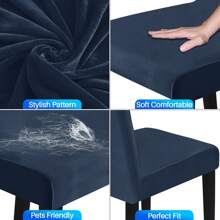YSTYLE 4-Piece Velvet Back Chair Cover, Universal Chair Cover, Elasticised Scratch-Proof Cat Chair Cover, High Back Chair Cover, Living Room Chair Cover - Navy Blue - View 6