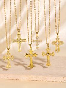 1 Stück vielseitiger Zirkonia 18K vergoldeter Kreuz Halsketten Anhänger, tolles Geschenk für Freunde