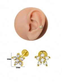 316 Titanium Steel 5 Petal Zirconia Cast Lip Studs Ear Bone Studs Fashionable And Exquisite Body Jewelry For Men And Women1pc