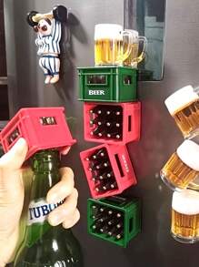 1个，卡通啤酒开瓶器创意磁性冰箱贴3D立体酒盒开瓶器开盖开葡萄酒开瓶器最佳礼物 - 彩色 - 查看 3