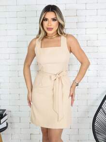 Thick Strap Dress With Bow - Caqui - Ver 3