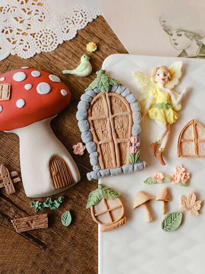 Nature Theme Silicone Baking Mold Set: Mushroom, Small Cabin, Fondant Modeling Tools For Cake Decorating