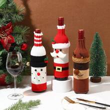 Decoración navideña, Funda de botella de vino navideña con diseño de punto de Papá Noel y muñeco de nieve, decoración para la cena de Navidad, ambiente de restaurante