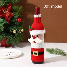 Decoración navideña, Funda de botella de vino navideña con diseño de punto de Papá Noel y muñeco de nieve, decoración para la cena de Navidad, ambiente de restaurante